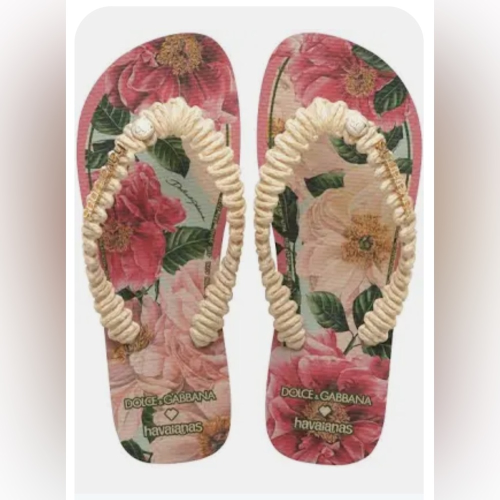 NWT Dolce & Gabbana x Havaianas Flip-Flop Flowers in Ballet Rose W7/8